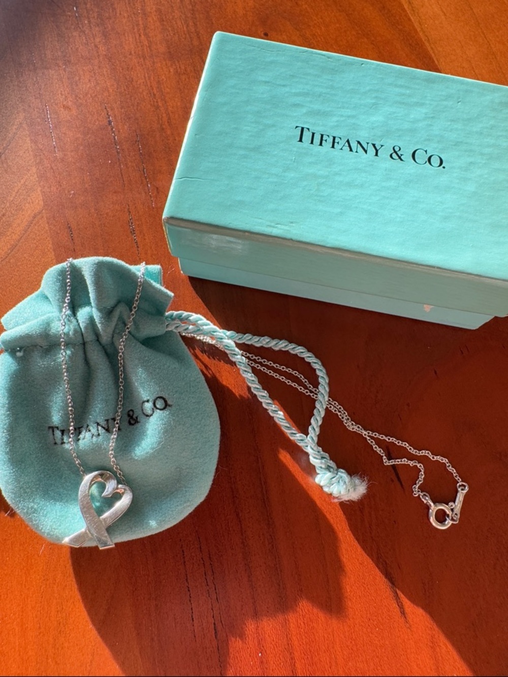 Tiffany & Co. Sterling Silver Open Heart Necklace with Tiffany Blue Pouch